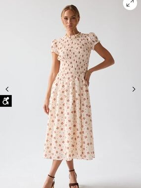 bohme Cream Midi Dress with Rust Floral Print